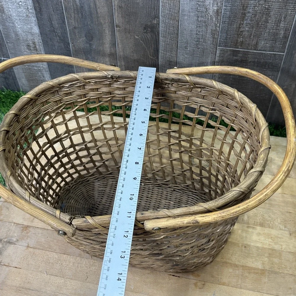 Vintage Wicker Market Basket Double Handles Rustic Farmhouse Decor Large